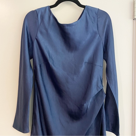 Saints + Secrets Blue Satin Long-sleeved Mini Dress Size Large - Picture 3 of 12